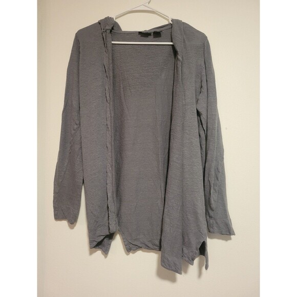 Tahari Open hooded cardigan gray 100% linen size Large - Picture 1 of 5
